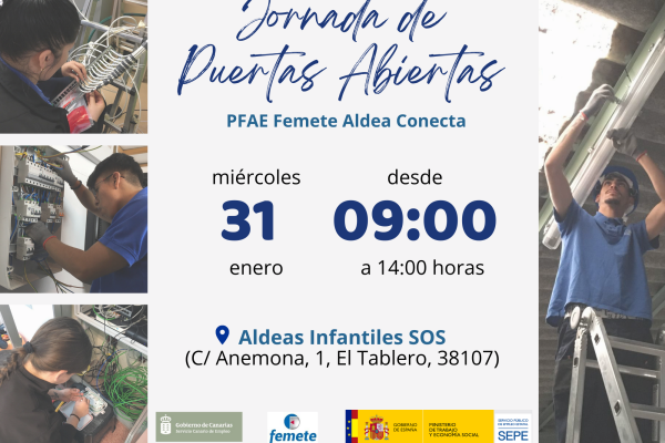Cartel-puertas-abiertas-PFAE-Femete-Aldea-Conecta