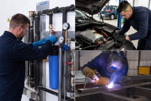 Hombres trabajando en oficios industriales